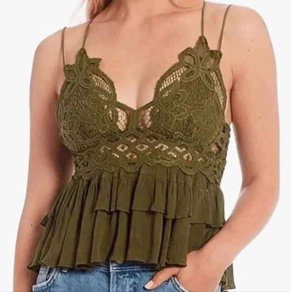 Free People - Adella Camisole in Olive Sparrow - Picture 2 of 7
